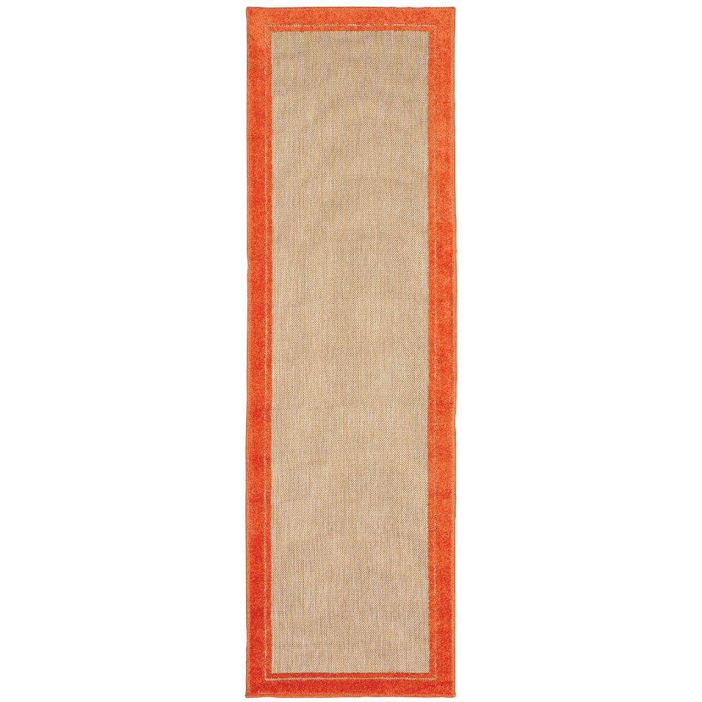 Oriental Weavers Cayman 5594Q Sand/Orange Rectangle Indoor / Outdoor Runner - Stain Resistant Machine Made Entryway &amp; Hallway Runner with Border Pattern