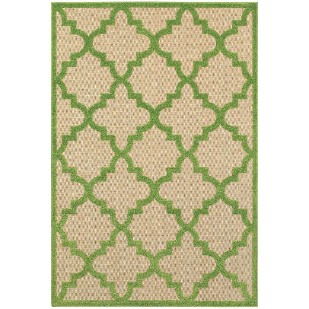 Oriental Weavers Cayman 660F9 Sand/Green Rectangle Indoor / Outdoor Area Rug - Stain Resistant Machine Made Patio Rug with Trellis Pattern-