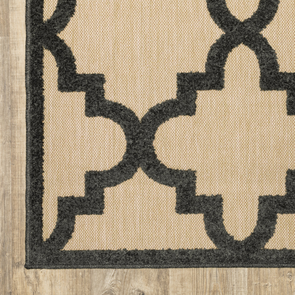 Oriental Weavers Cayman 660N9 Sand/Charcoal Rectangle Indoor / Outdoor Runner - Stain Resistant Machine Made Entryway &amp; Hallway Runner with Trellis Pattern