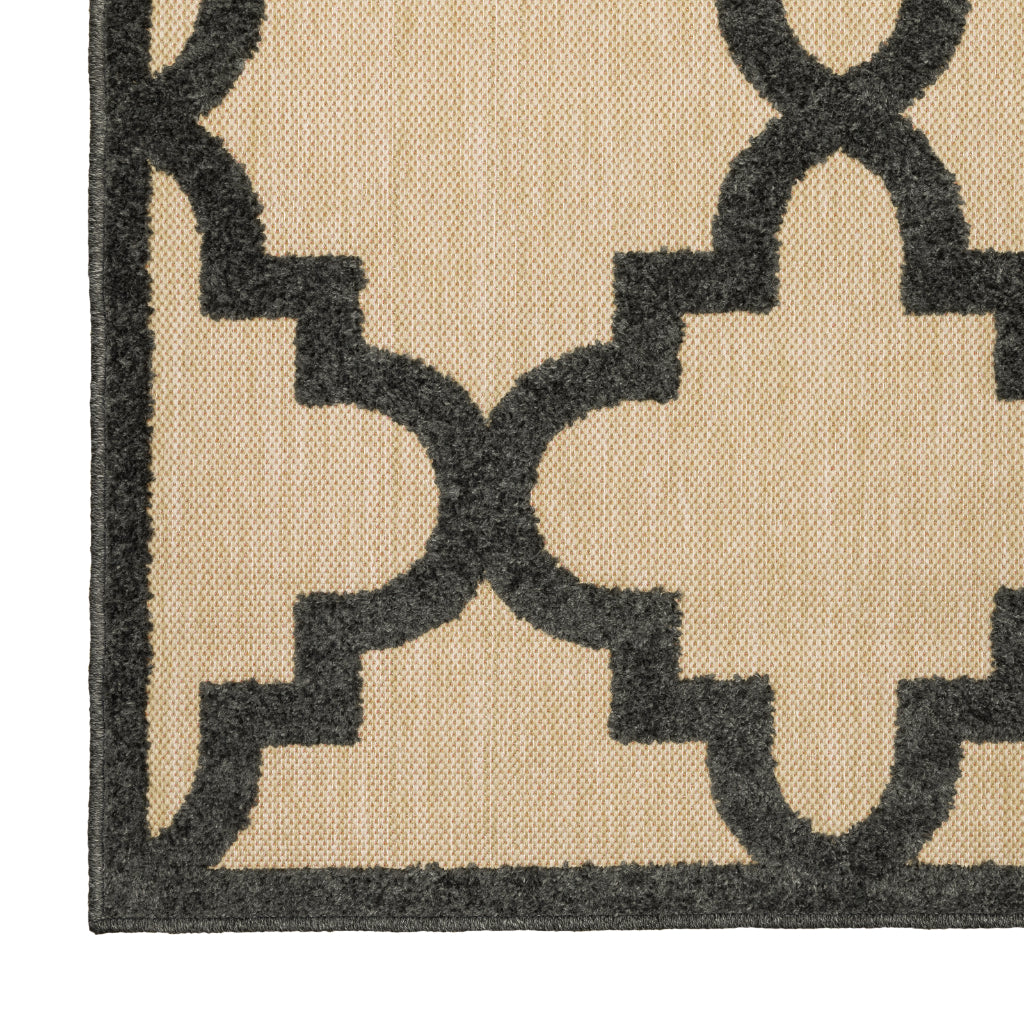 Oriental Weavers Cayman 660N9 Sand/Charcoal Rectangle Indoor / Outdoor Runner - Stain Resistant Machine Made Entryway &amp; Hallway Runner with Trellis Pattern