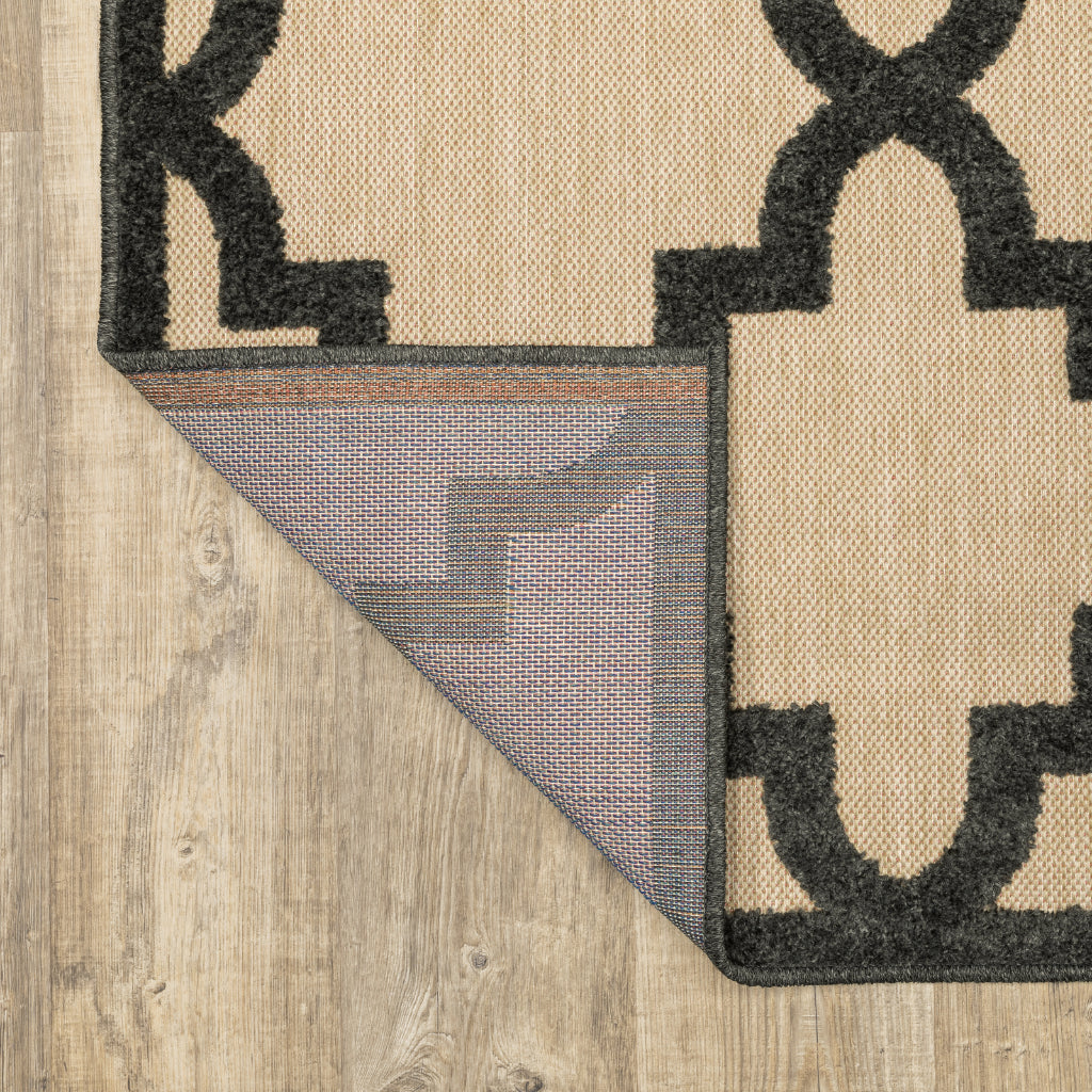 Oriental Weavers Cayman 660N9 Sand/Charcoal Rectangle Indoor / Outdoor Runner - Stain Resistant Machine Made Entryway &amp; Hallway Runner with Trellis Pattern