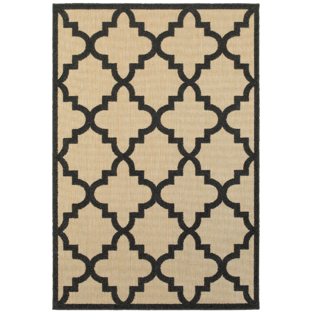 Oriental Weavers Cayman 660N9 Sand/Charcoal Rectangle Indoor / Outdoor Area Rug - Stain Resistant Machine Made Patio Rug with Trellis Pattern-
