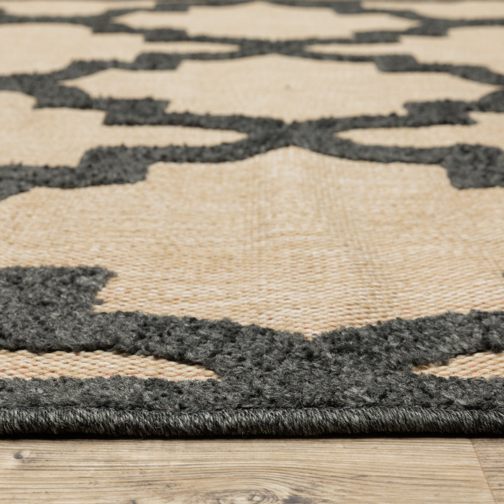 Oriental Weavers Cayman 660N9 Sand/Charcoal Rectangle Indoor / Outdoor Runner - Stain Resistant Machine Made Entryway &amp; Hallway Runner with Trellis Pattern