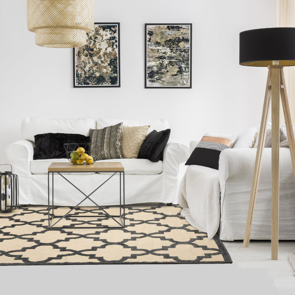 Oriental Weavers Cayman 660N9 Sand/Charcoal Rectangle Indoor / Outdoor Area Rug - Stain Resistant Machine Made Patio Rug with Trellis Pattern-