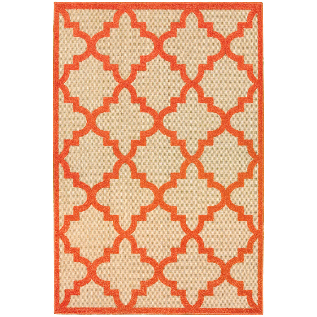 Oriental Weavers Cayman 660O9 Sand/Orange Rectangle Indoor / Outdoor Area Rug - Stain Resistant Machine Made Patio Rug with Trellis Pattern