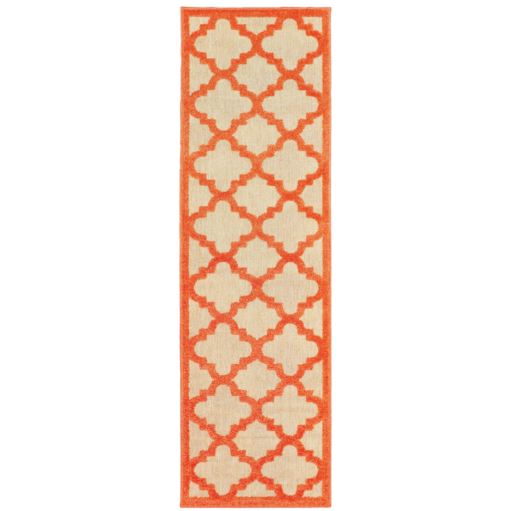 Oriental Weavers Cayman 660O9 Sand/Orange Rectangle Indoor / Outdoor Runner - Stain Resistant Machine Made Entryway &amp; Hallway Runner with Trellis Pattern