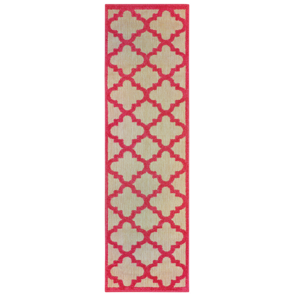 Oriental Weavers Cayman 660P9 Sand/Pink Rectangle Indoor / Outdoor Runner - Stain Resistant Machine Made Entryway & Hallway Runner with Trellis Pattern-