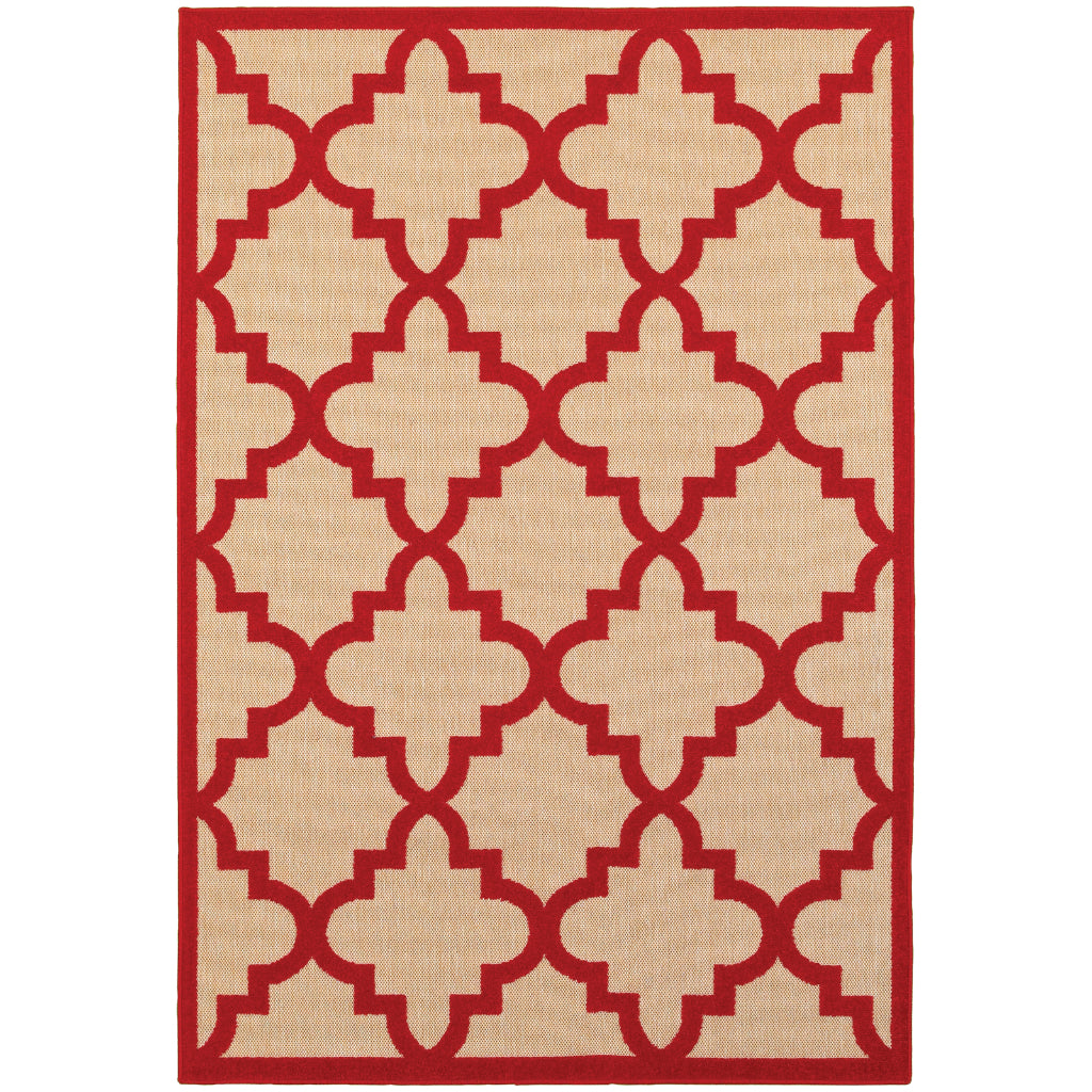 Oriental Weavers Cayman 660R9 Sand/Red Rectangle Indoor / Outdoor Area Rug - Stain Resistant Machine Made Patio Rug with Trellis Pattern