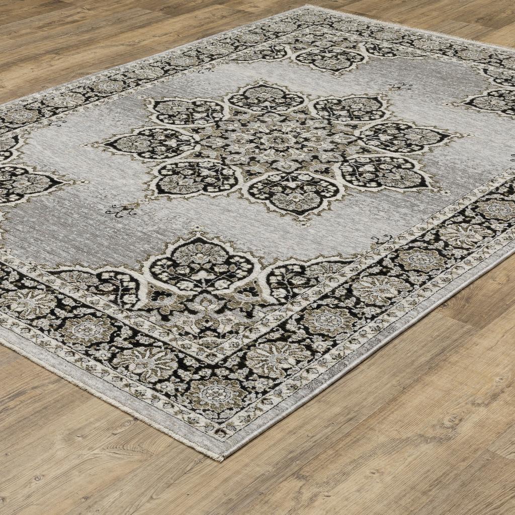 Oriental Weavers Chamberlain CH11L Grey Rectangle Indoor Area Rug Medallion Pattern-