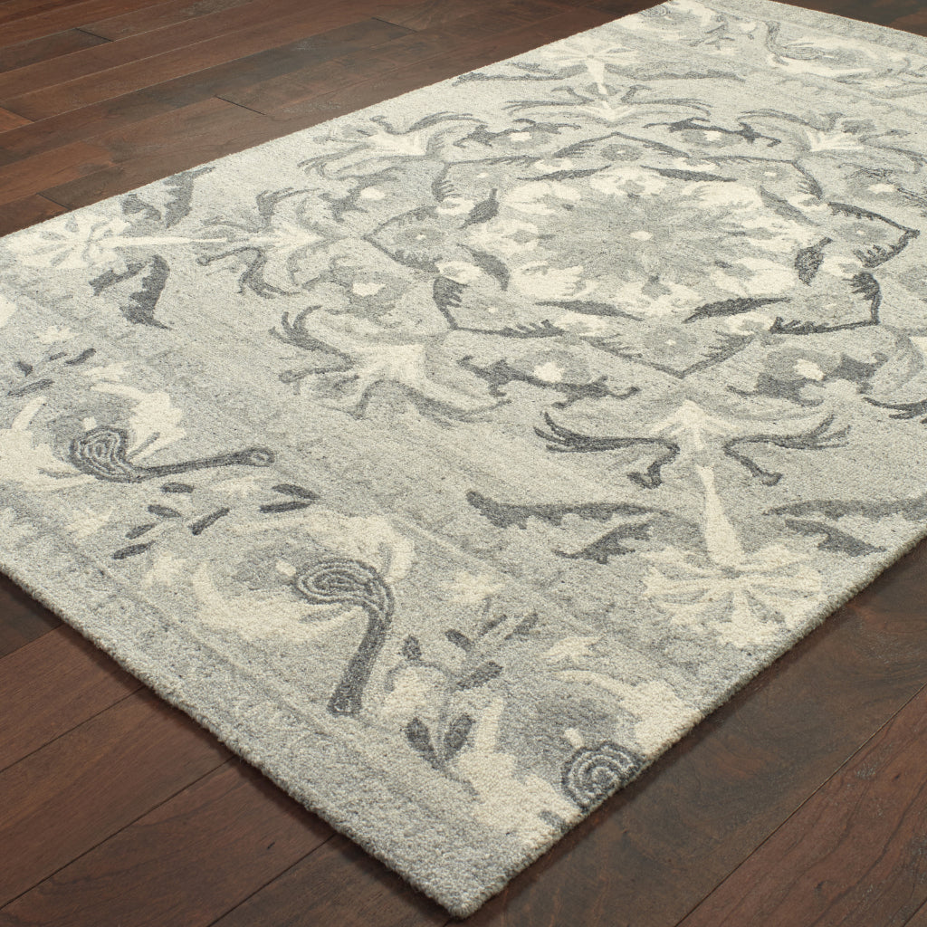 Oriental Weavers Craft 93001 Gray Rectangle Indoor Area Rug - Cozy Hand Tufted Floral Rug Made of 100% Wool