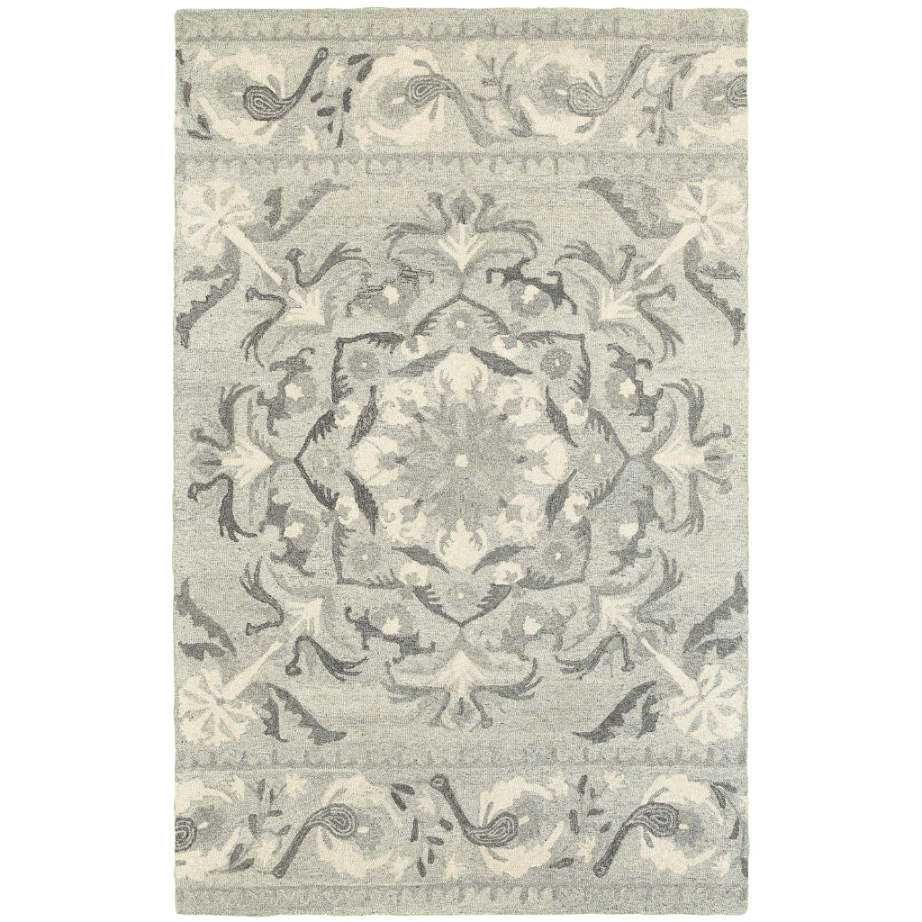 Oriental Weavers Craft 93001 Gray Rectangle Indoor Area Rug - Cozy Hand Tufted Floral Rug Made of 100% Wool