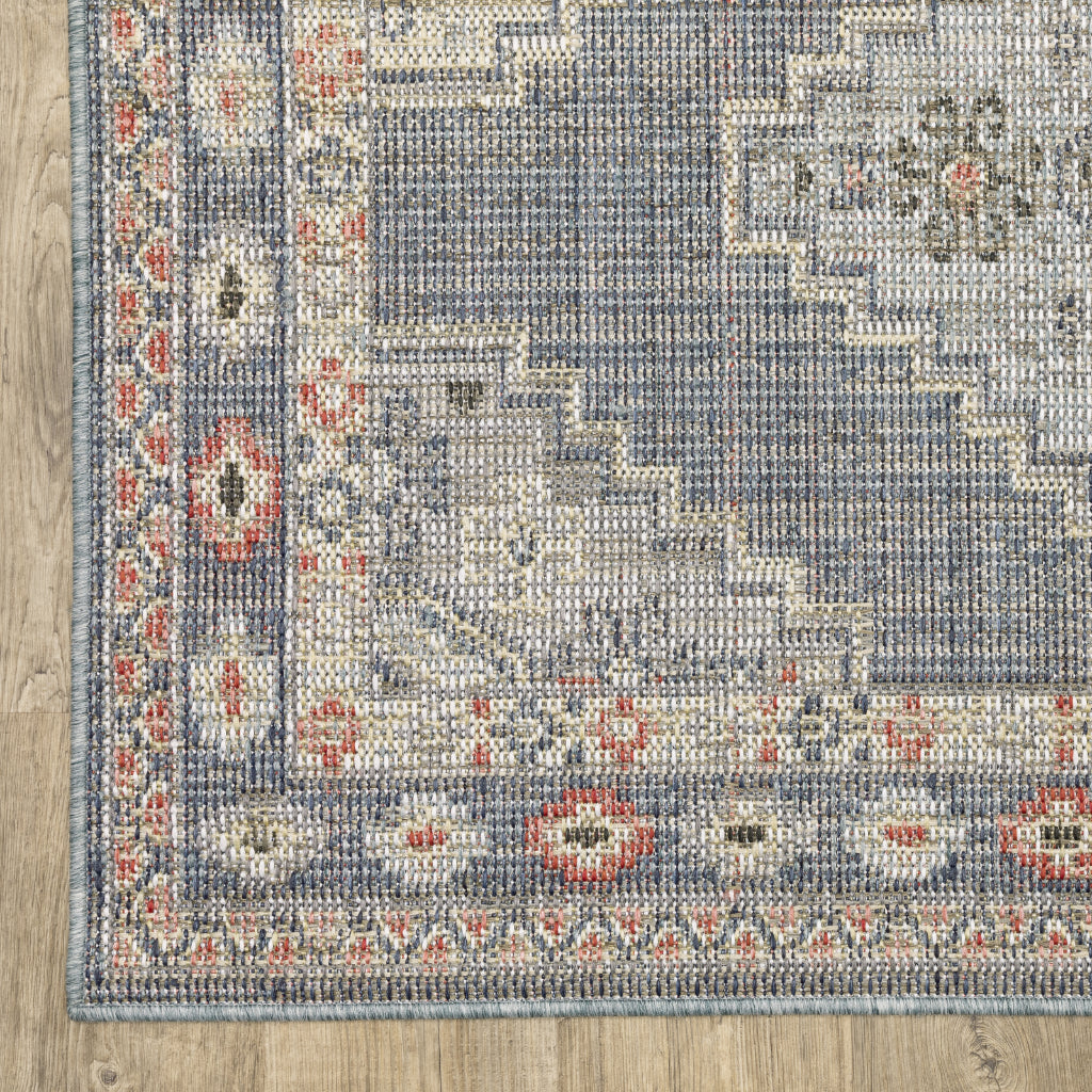 Oriental Weavers Cyprus 020B4 Blue/Salmon Rectangle Indoor / Outdoor Runner - Stain Resistant Machine Made Entryway &amp; Hallway Runner with Medallion Pattern