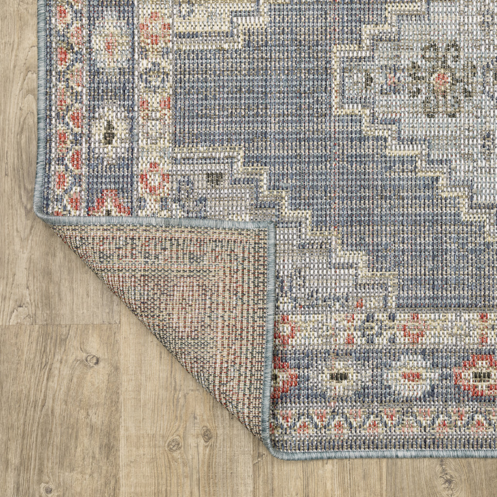 Oriental Weavers Cyprus 020B4 Blue/Salmon Rectangle Indoor / Outdoor Runner - Stain Resistant Machine Made Entryway &amp; Hallway Runner with Medallion Pattern