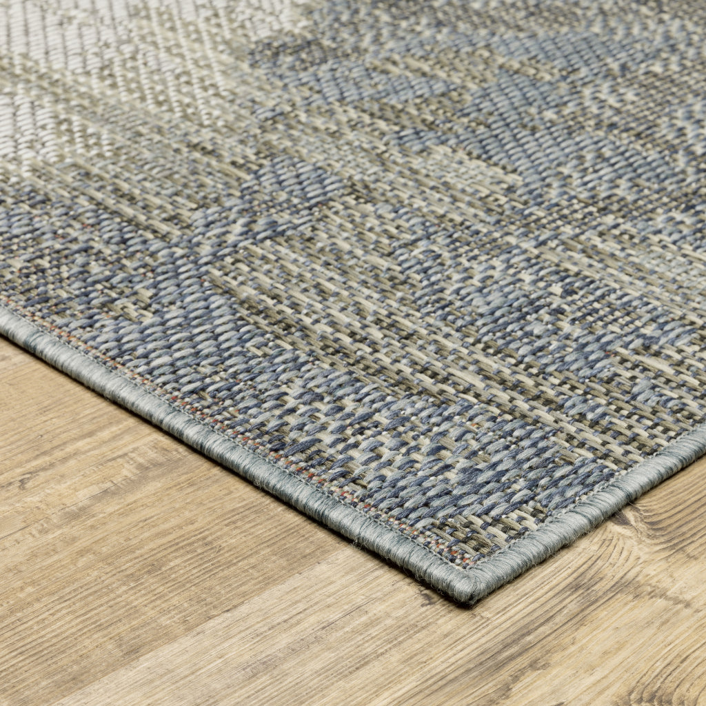 Oriental Weavers Cyprus 2101B Grey/Blue Rectangle Indoor / Outdoor Runner - Stain Resistant Machine Made Entryway &amp; Hallway Runner with Abstract Pattern