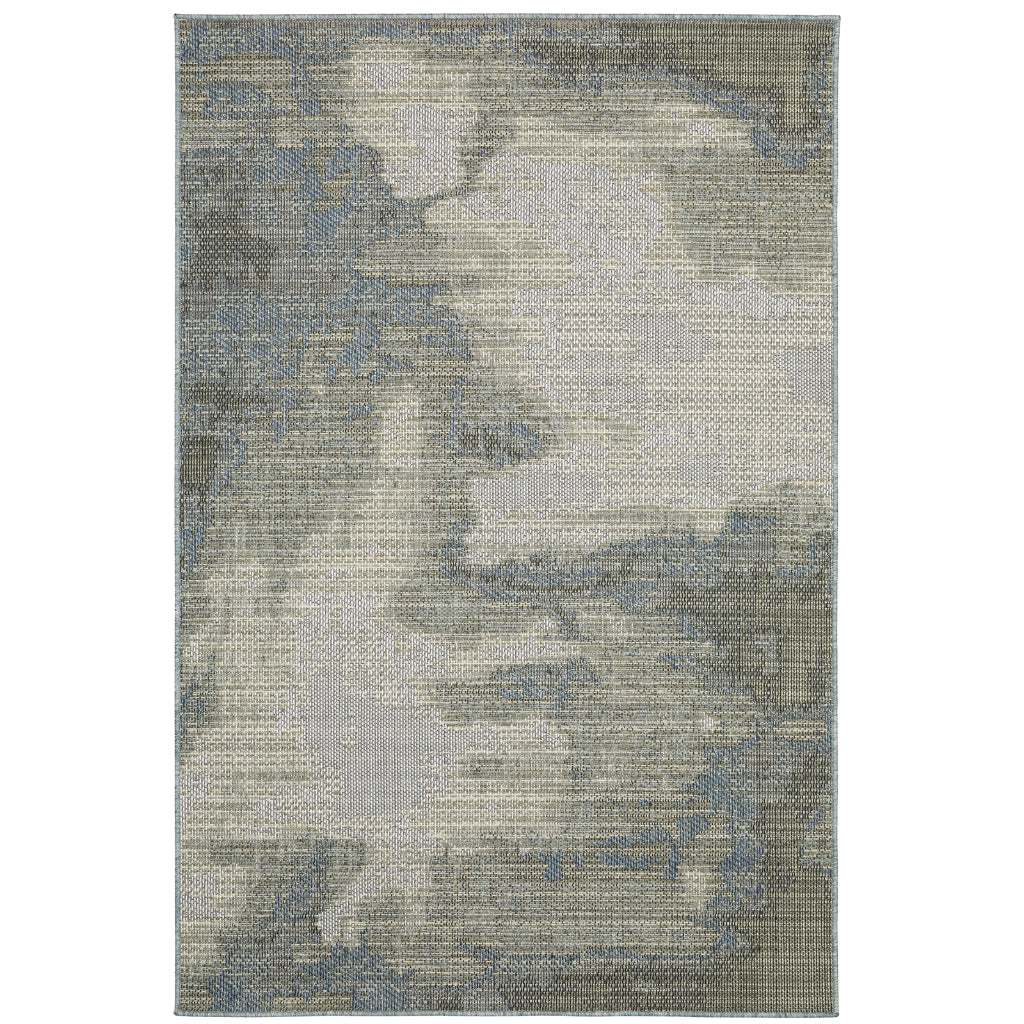 Oriental Weavers Cyprus 2101B Grey/Blue Rectangle Indoor / Outdoor Area Rug - Stain Resistant Machine Made Patio Rug with Abstract Pattern