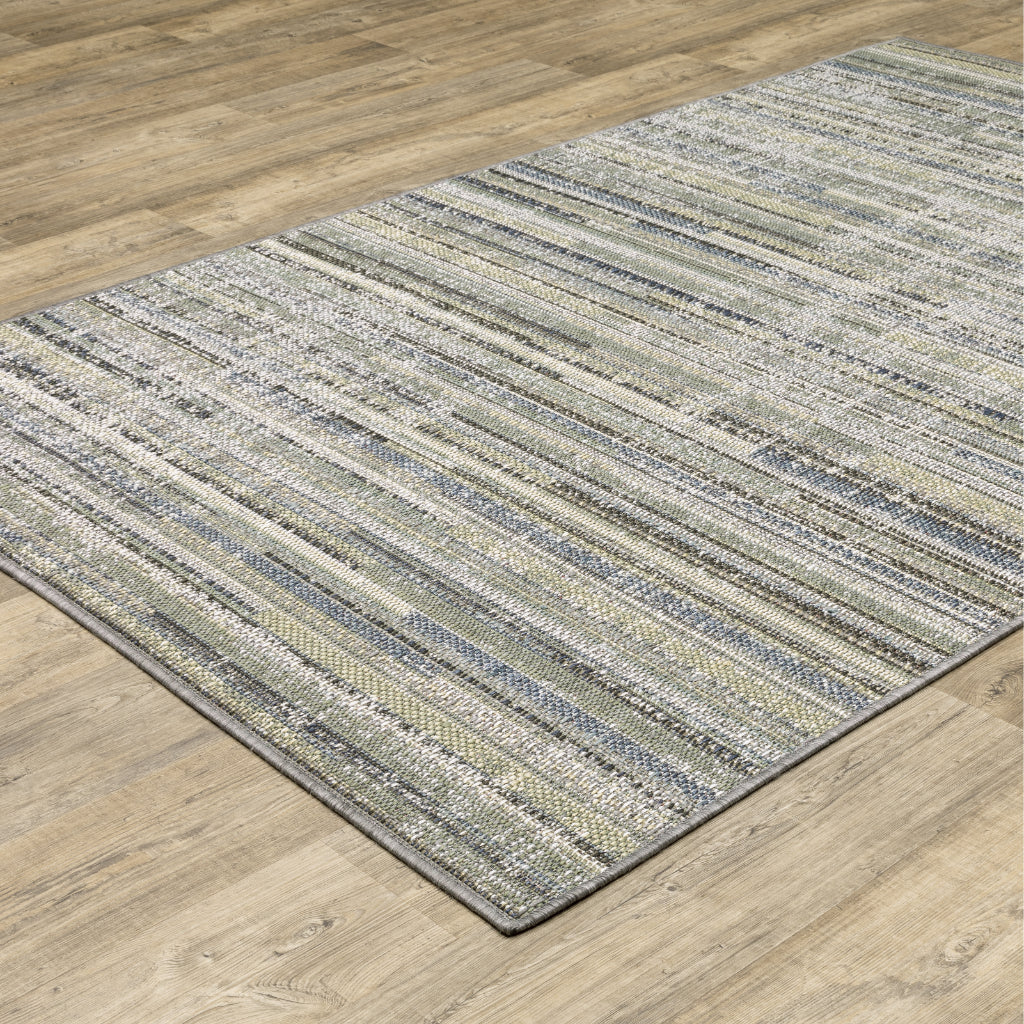 Oriental Weavers Cyprus 2102E Blue/Green Rectangle Indoor / Outdoor Area Rug - Stain Resistant Machine Made Patio Rug with Striped Pattern