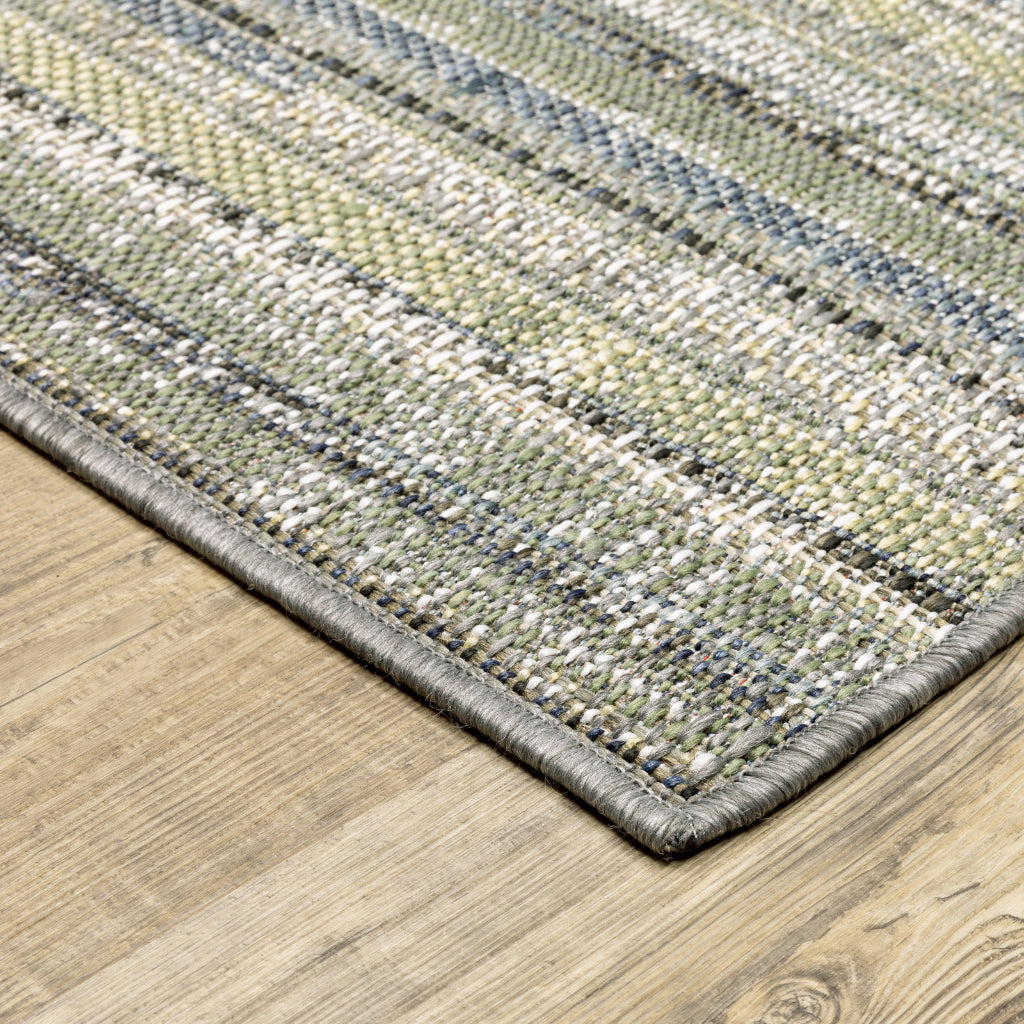 Oriental Weavers Cyprus 2102E Blue/Green Rectangle Indoor / Outdoor Runner - Stain Resistant Machine Made Entryway &amp; Hallway Runner with Striped Pattern