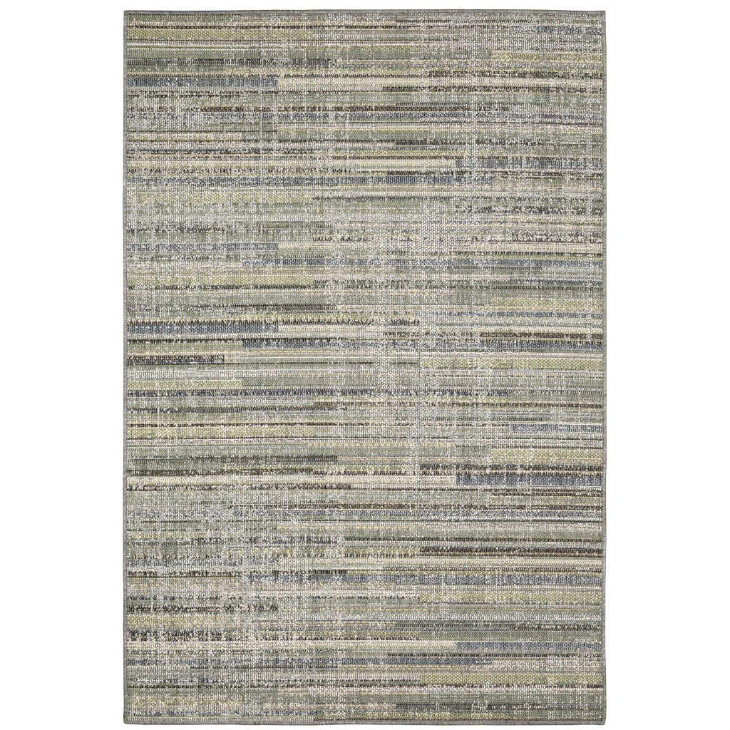 Oriental Weavers Cyprus 2102E Blue/Green Rectangle Indoor / Outdoor Area Rug - Stain Resistant Machine Made Patio Rug with Striped Pattern