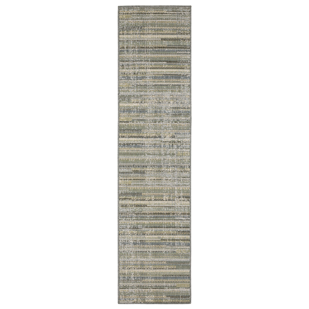 Oriental Weavers Cyprus 2102E Blue/Green Rectangle Indoor / Outdoor Runner - Stain Resistant Machine Made Entryway &amp; Hallway Runner with Striped Pattern