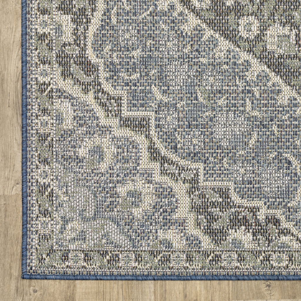 Oriental Weavers Cyprus 228C4 Blue/Sage Rectangle Indoor / Outdoor Runner - Stain Resistant Machine Made Entryway &amp; Hallway Runner with Medallion Pattern