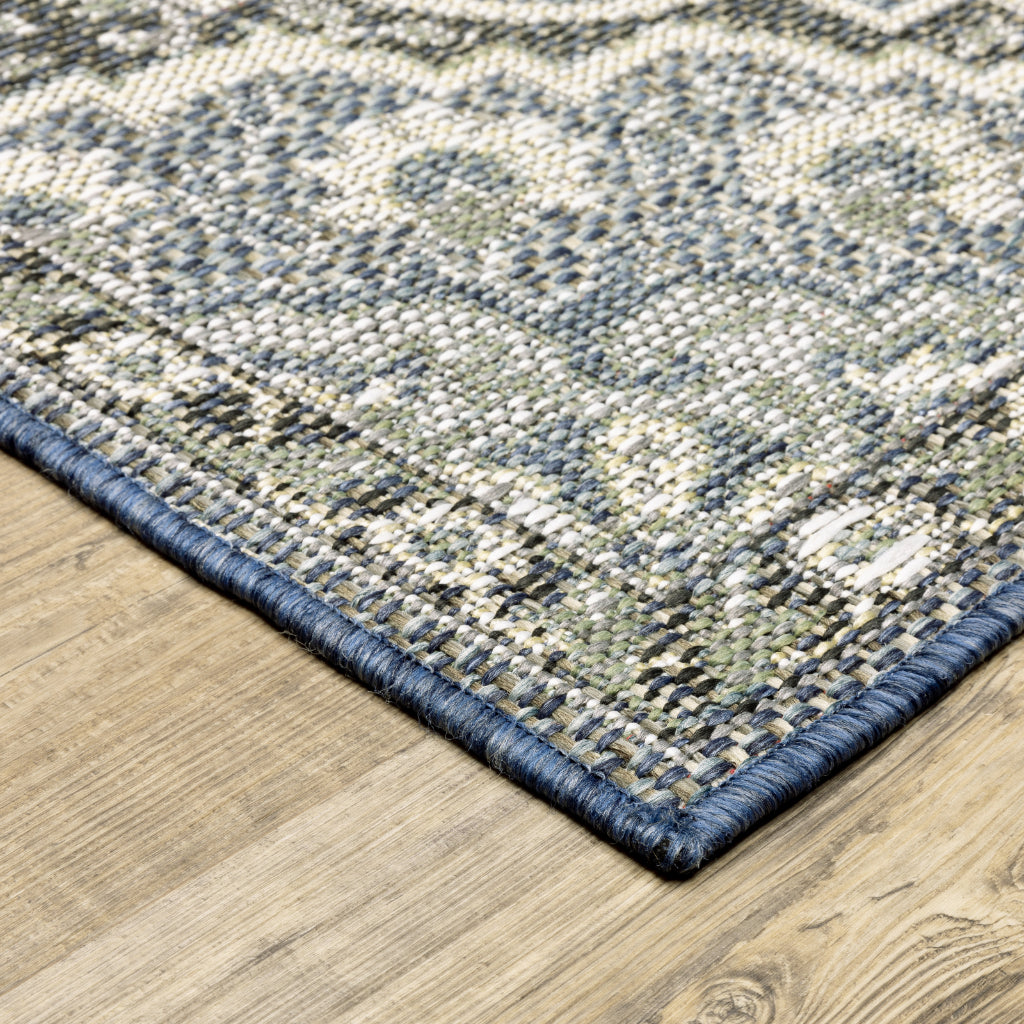 Oriental Weavers Cyprus 228C4 Blue/Sage Rectangle Indoor / Outdoor Area Rug - Stain Resistant Machine Made Patio Rug with Medallion Pattern