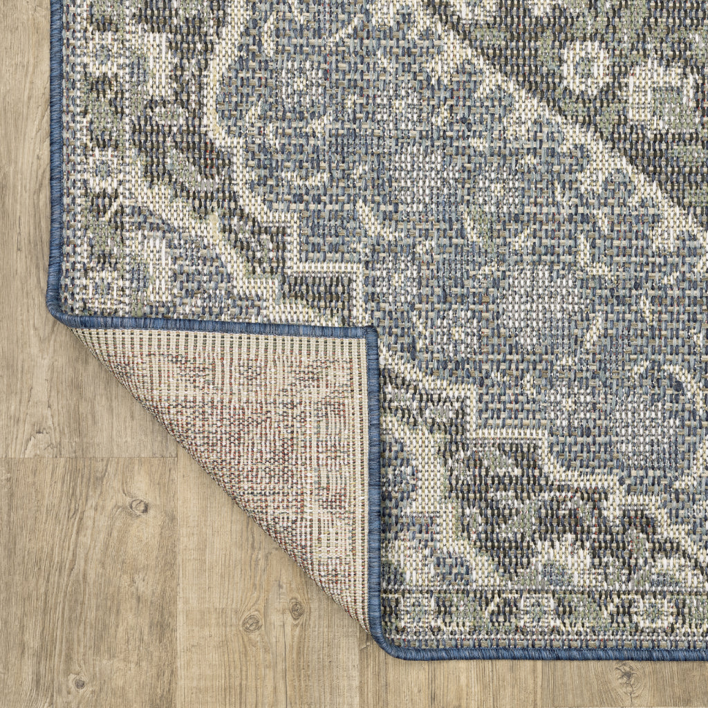 Oriental Weavers Cyprus 228C4 Blue/Sage Rectangle Indoor / Outdoor Runner - Stain Resistant Machine Made Entryway &amp; Hallway Runner with Medallion Pattern