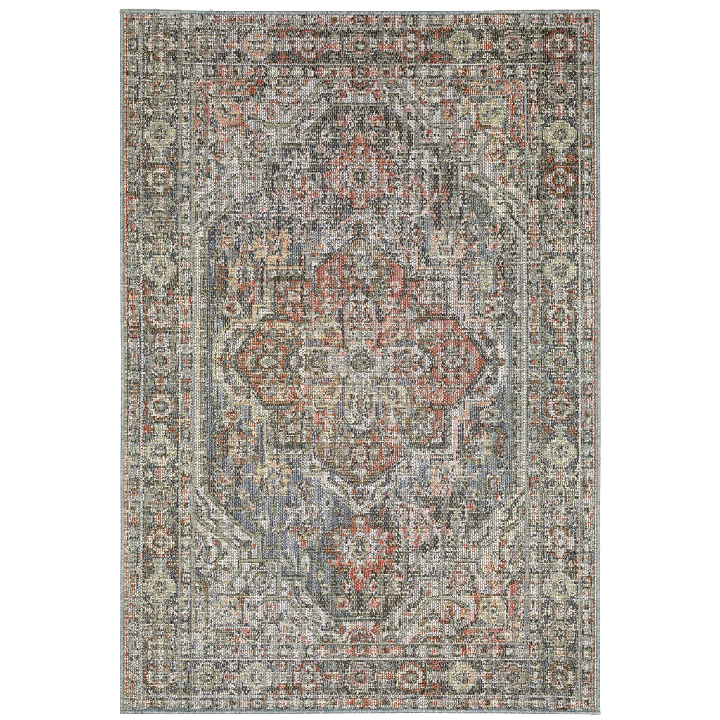 Oriental Weavers Cyprus 429Q4 Grey/Multi Rectangle Indoor / Outdoor Area Rug - Stain Resistant Machine Made Patio Rug with Medallion Pattern