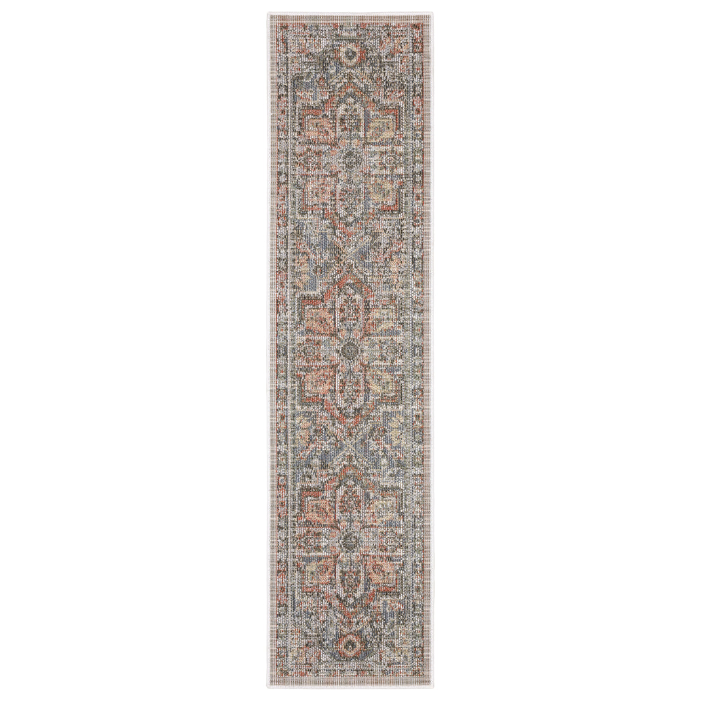 Oriental Weavers Cyprus 429Q4 Grey/Multi Rectangle Indoor / Outdoor Runner - Stain Resistant Machine Made Entryway &amp; Hallway Runner with Medallion Pattern