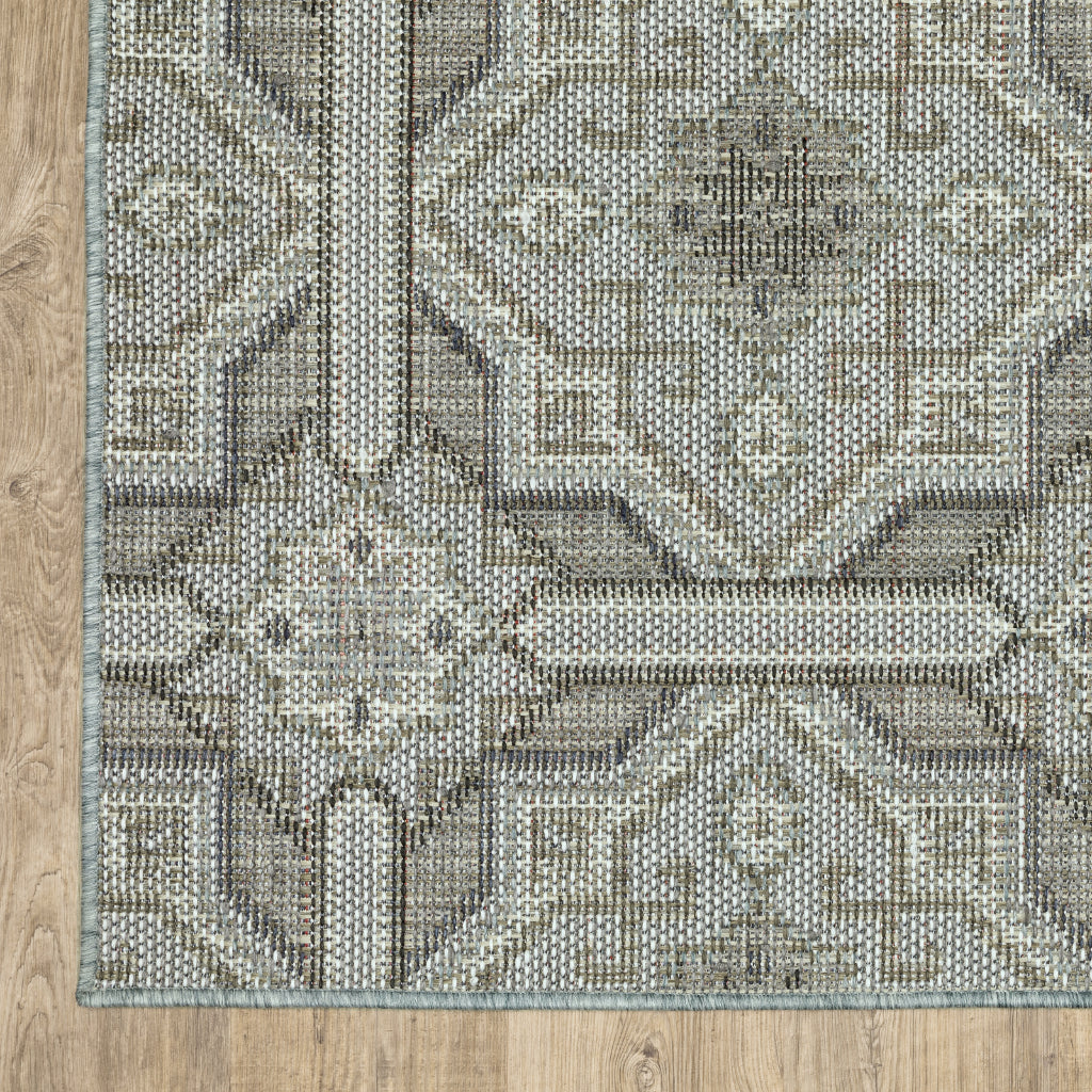 Oriental Weavers Cyprus 448L4 Grey/Blue Rectangle Indoor / Outdoor Runner - Stain Resistant Machine Made Entryway &amp; Hallway Runner with Geometric Pattern