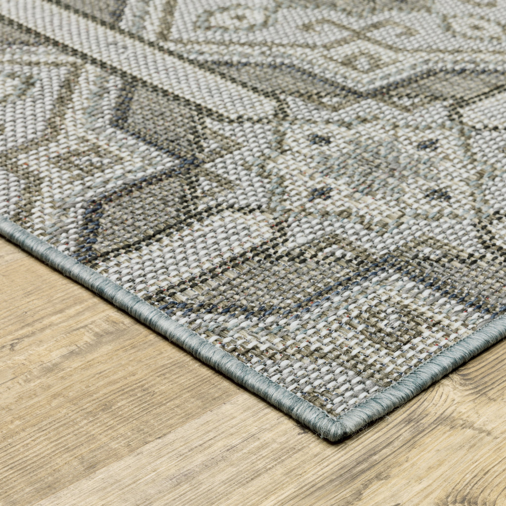 Oriental Weavers Cyprus 448L4 Grey/Blue Rectangle Indoor / Outdoor Runner - Stain Resistant Machine Made Entryway &amp; Hallway Runner with Geometric Pattern