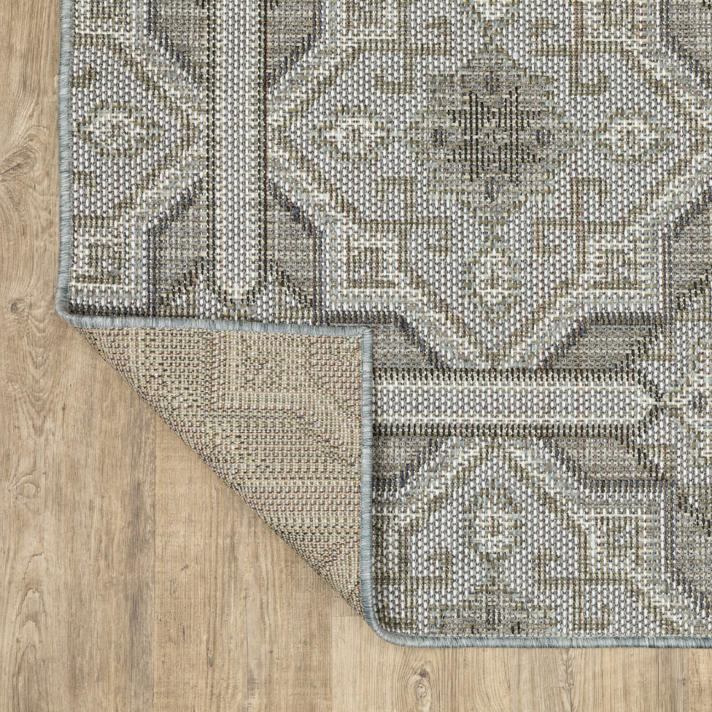 Oriental Weavers Cyprus 448L4 Grey/Blue Rectangle Indoor / Outdoor Runner - Stain Resistant Machine Made Entryway &amp; Hallway Runner with Geometric Pattern