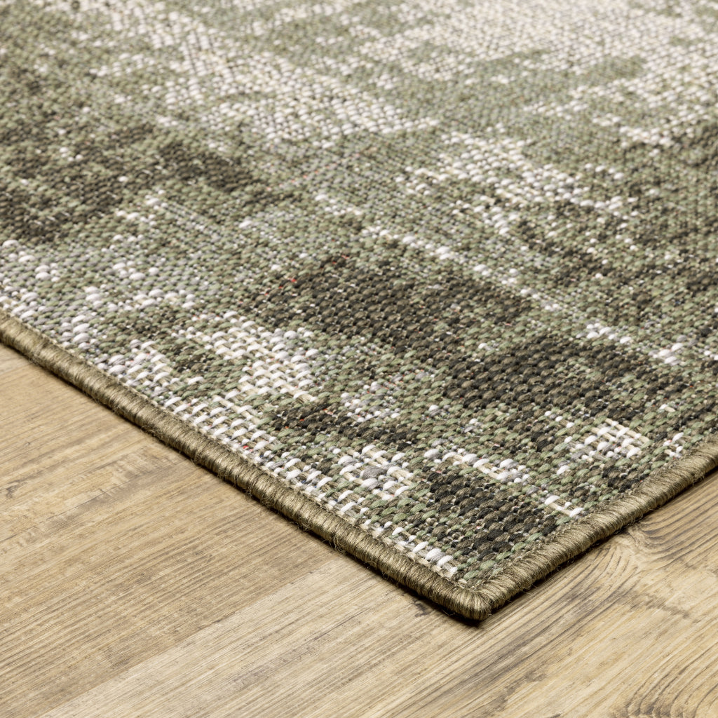 Oriental Weavers Cyprus 4929E Green/Ivory Rectangle Indoor / Outdoor Runner - Stain Resistant Machine Made Entryway &amp; Hallway Runner with Abstract Pattern