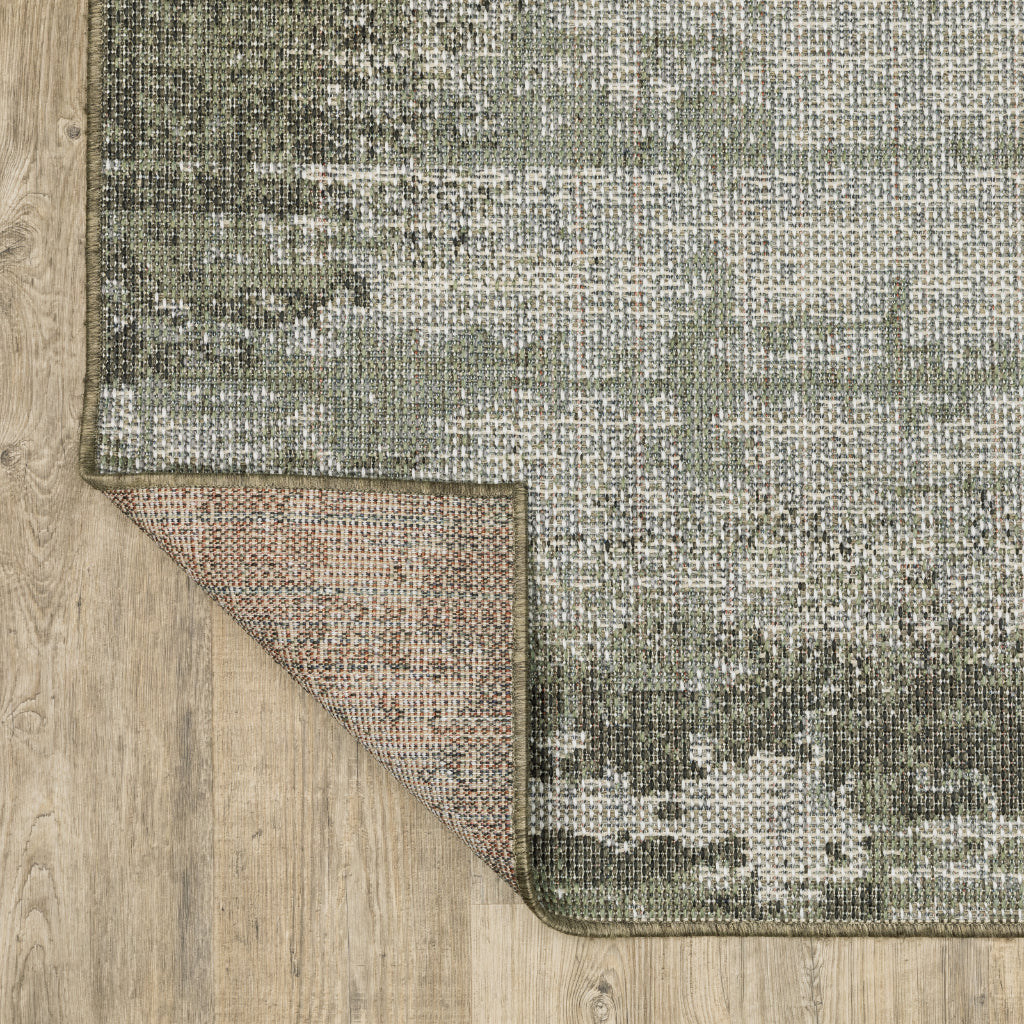 Oriental Weavers Cyprus 4929E Green/Ivory Rectangle Indoor / Outdoor Runner - Stain Resistant Machine Made Entryway &amp; Hallway Runner with Abstract Pattern