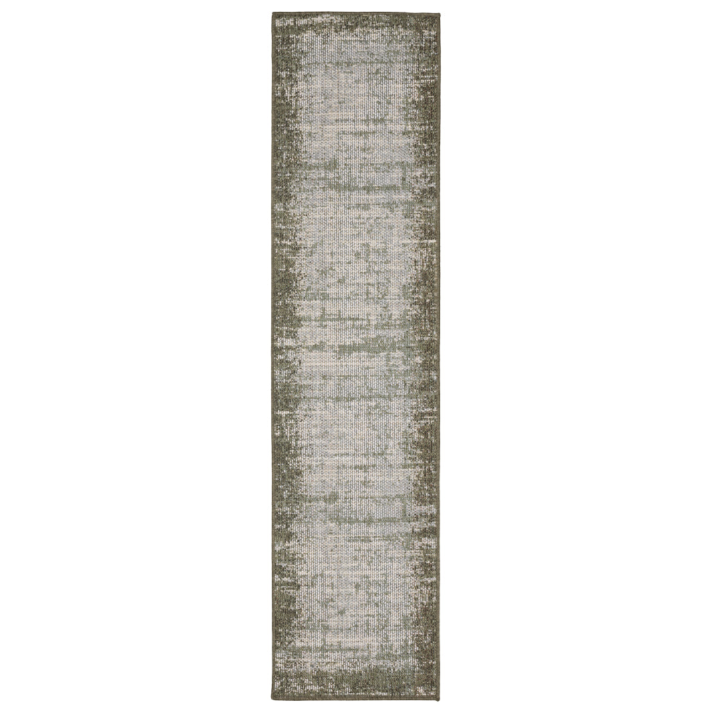 Oriental Weavers Cyprus 4929E Green/Ivory Rectangle Indoor / Outdoor Runner - Stain Resistant Machine Made Entryway &amp; Hallway Runner with Abstract Pattern