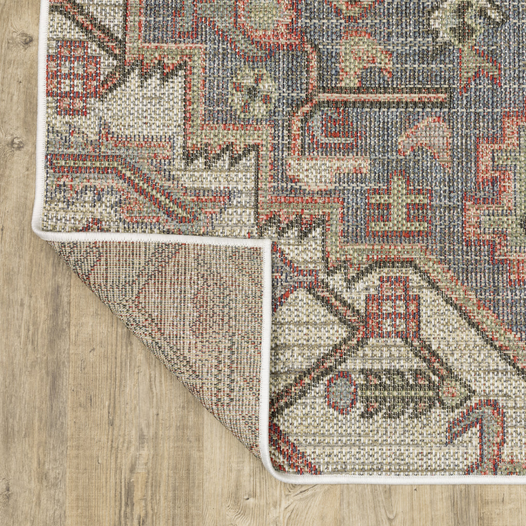 Oriental Weavers Cyprus 5606B Blue/Multi Rectangle Indoor / Outdoor Runner - Stain Resistant Machine Made Entryway &amp; Hallway Runner with Tribal Pattern