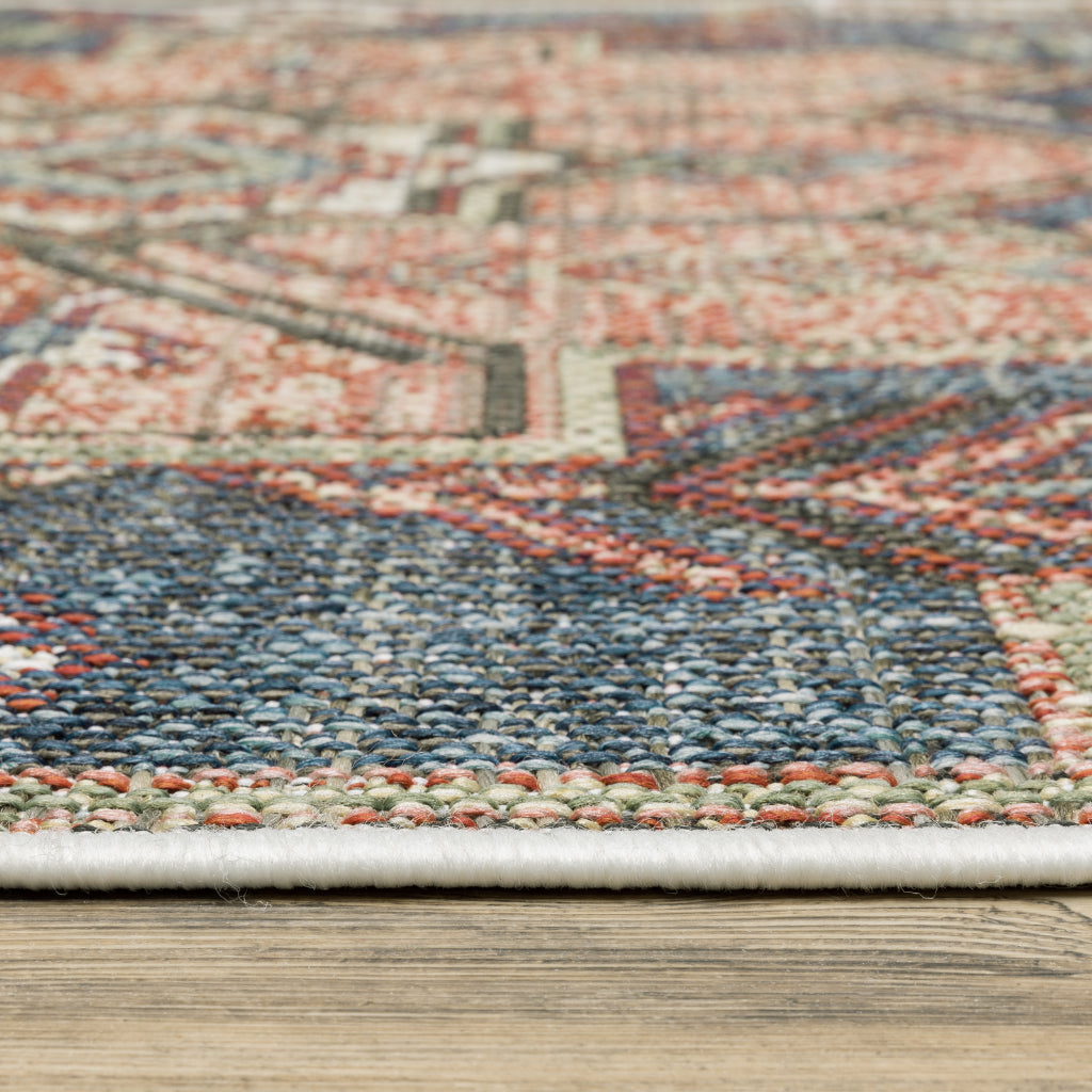 Oriental Weavers Cyprus 5606B Blue/Multi Rectangle Indoor / Outdoor Runner - Stain Resistant Machine Made Entryway &amp; Hallway Runner with Tribal Pattern