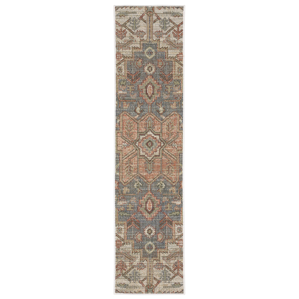 Oriental Weavers Cyprus 5606B Blue/Multi Rectangle Indoor / Outdoor Runner - Stain Resistant Machine Made Entryway &amp; Hallway Runner with Tribal Pattern