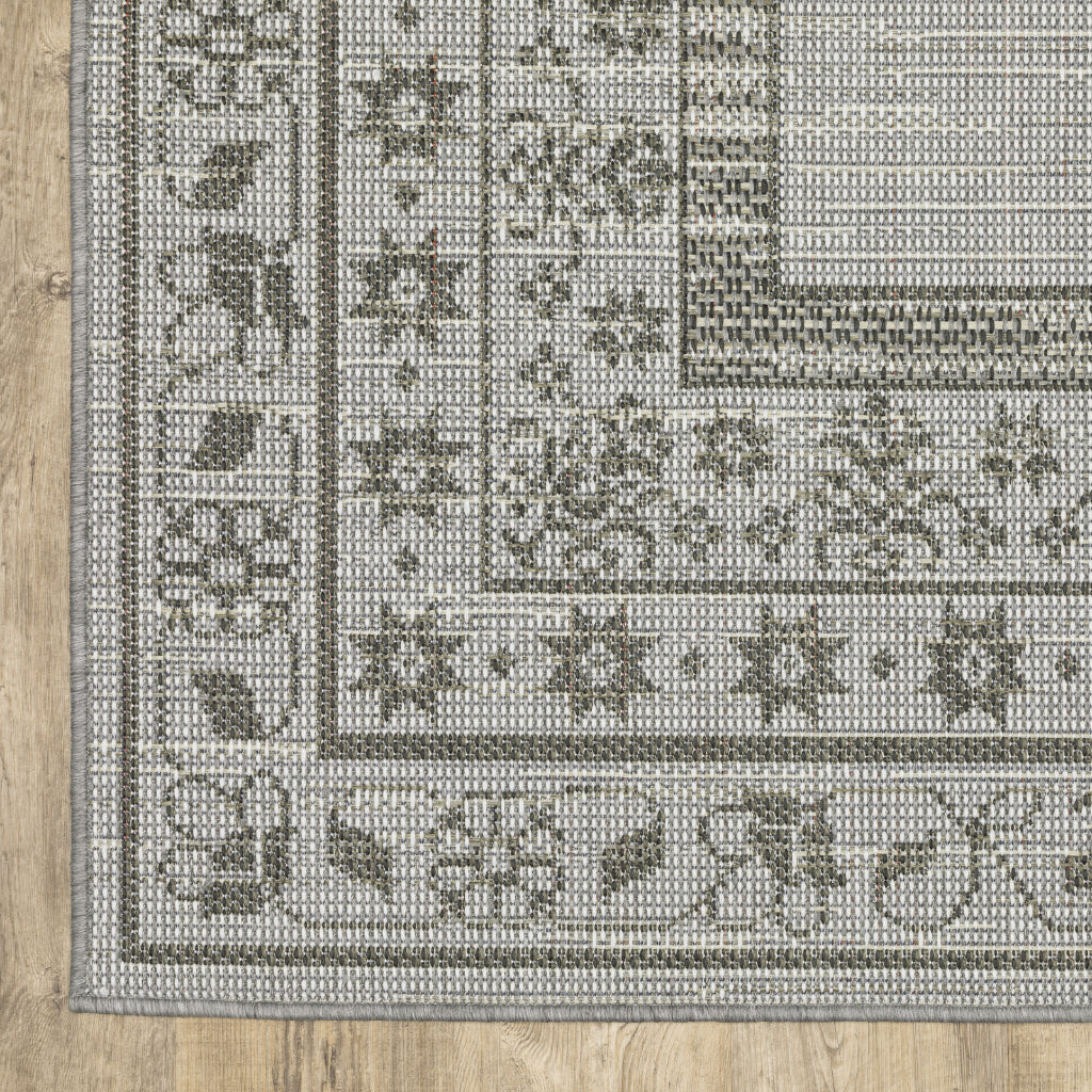 Oriental Weavers Cyprus 6153N Beige/Grey Rectangle Indoor / Outdoor Runner - Stain Resistant Machine Made Entryway &amp; Hallway Runner with Border Pattern