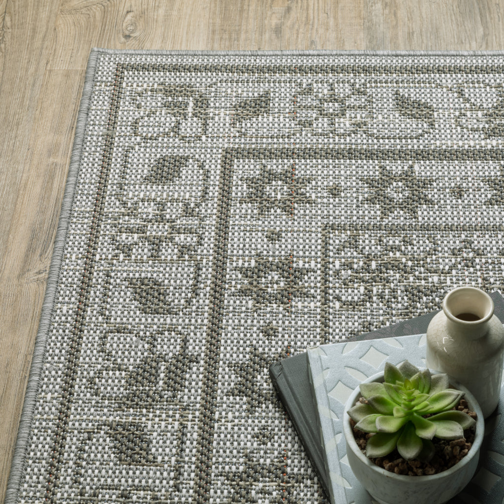 Oriental Weavers Cyprus 6153N Beige/Grey Rectangle Indoor / Outdoor Runner - Stain Resistant Machine Made Entryway &amp; Hallway Runner with Border Pattern