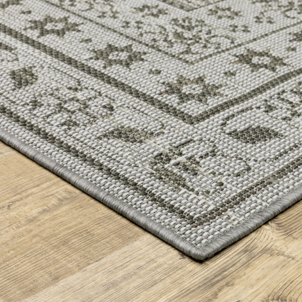 Oriental Weavers Cyprus 6153N Beige/Grey Rectangle Indoor / Outdoor Runner - Stain Resistant Machine Made Entryway &amp; Hallway Runner with Border Pattern