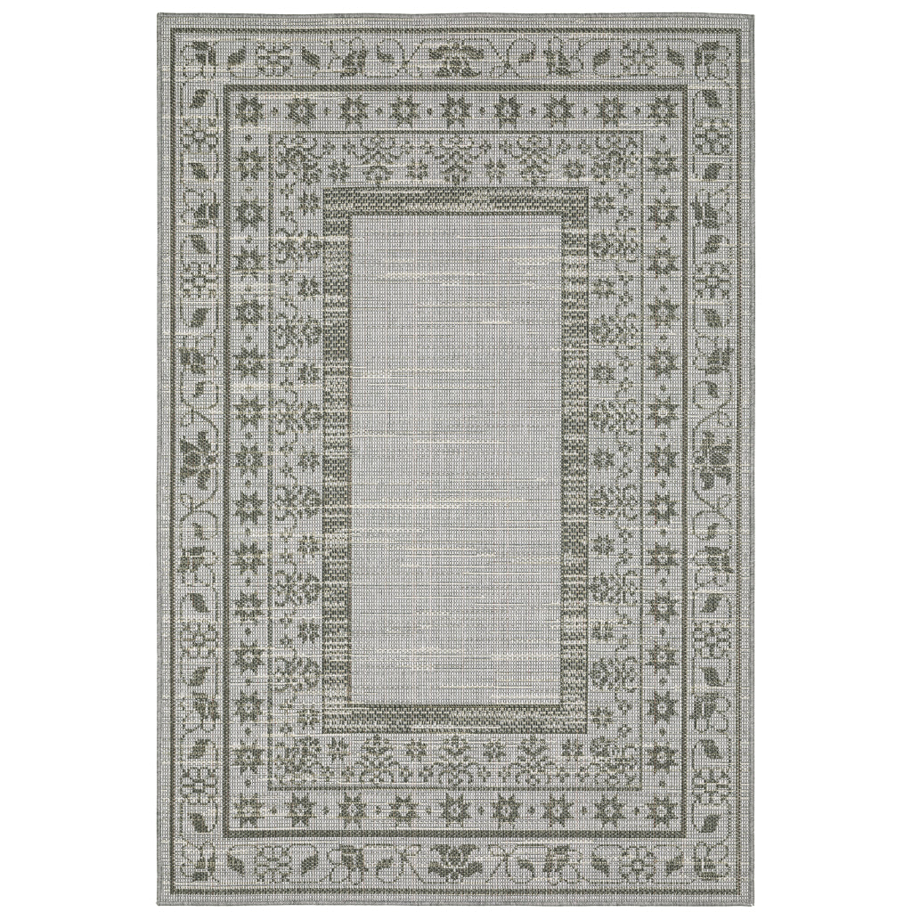 Oriental Weavers Cyprus 6153N Beige/Grey Rectangle Indoor / Outdoor Area Rug - Stain Resistant Machine Made Patio Rug with Border Pattern