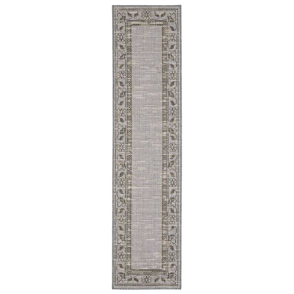 Oriental Weavers Cyprus 6153N Beige/Grey Rectangle Indoor / Outdoor Runner - Stain Resistant Machine Made Entryway &amp; Hallway Runner with Border Pattern