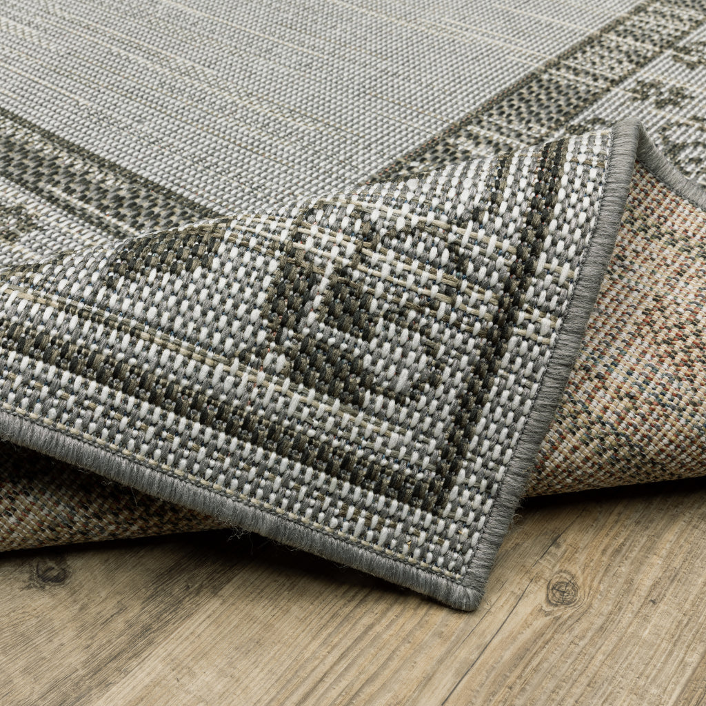 Oriental Weavers Cyprus 6153N Beige/Grey Rectangle Indoor / Outdoor Runner - Stain Resistant Machine Made Entryway &amp; Hallway Runner with Border Pattern