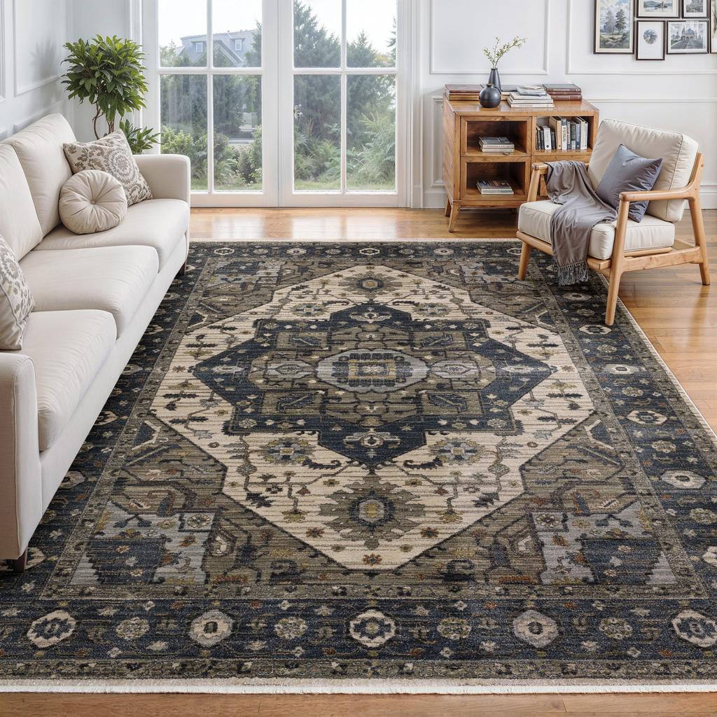 Oriental Weavers Eliana ELI05 Blue Rectangle Indoor Area Rug Oriental Pattern-
