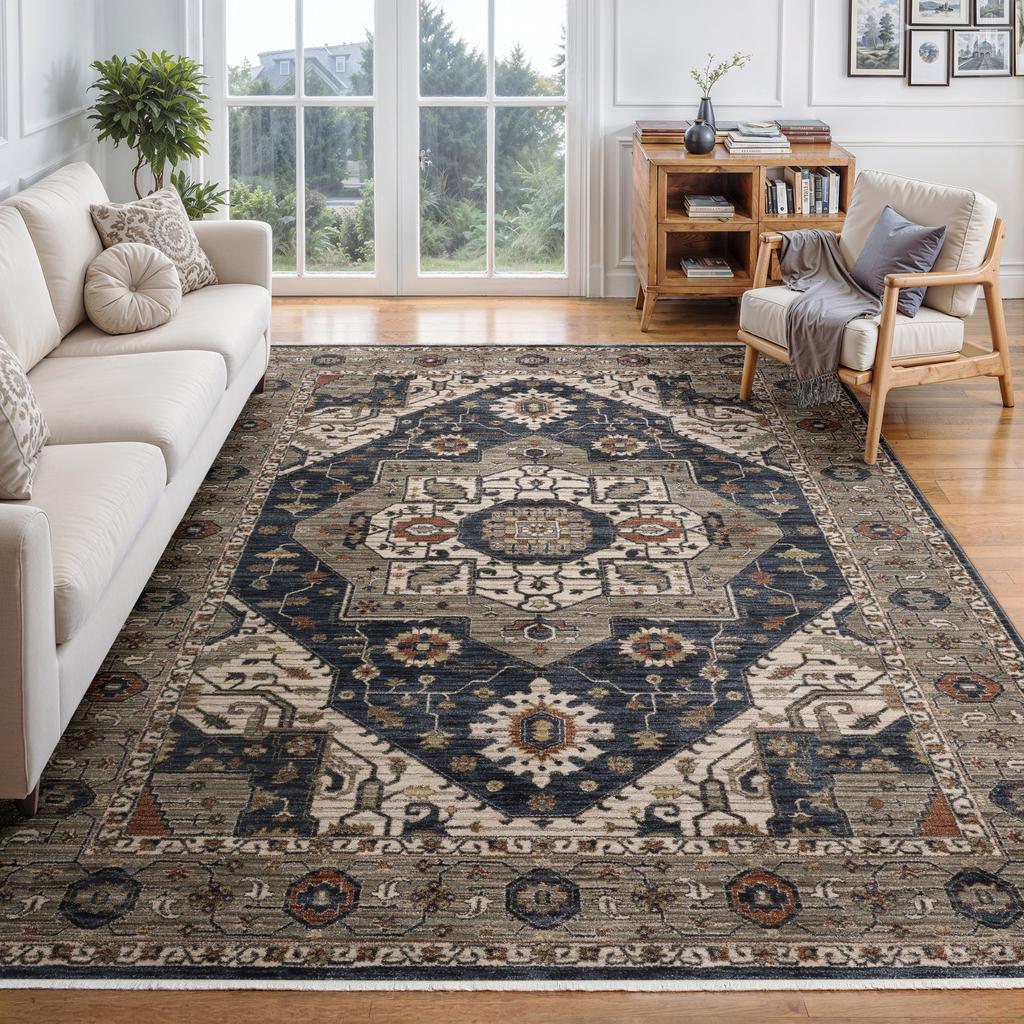 Oriental Weavers Eliana ELI07 Blue Rectangle Indoor Area Rug Oriental Pattern-
