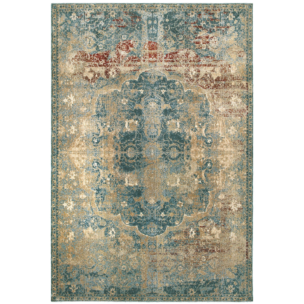 Oriental Weavers Empire 4449H Multicolor Rectangle Indoor Area Rug - Stain Resistant Traditional Rug with Distressed Medallion Design