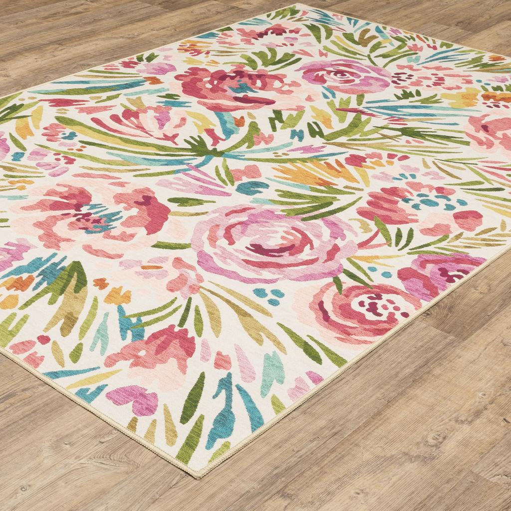 Oriental Weavers Fiji FIJ01 Beige Rectangle Indoor/Outdoor Area Rug Floral Pattern-