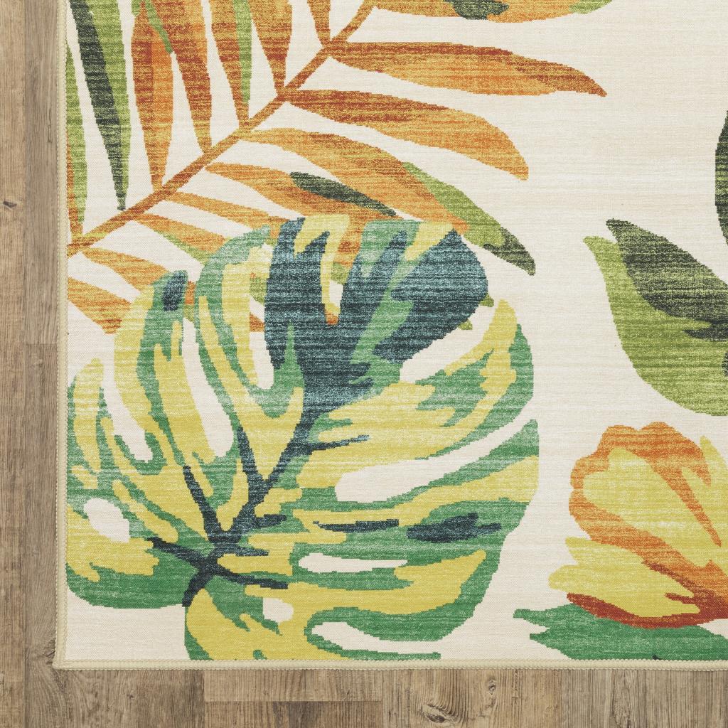 Oriental Weavers Fiji FIJ07 Beige Rectangle Indoor/Outdoor Runner Floral Pattern-