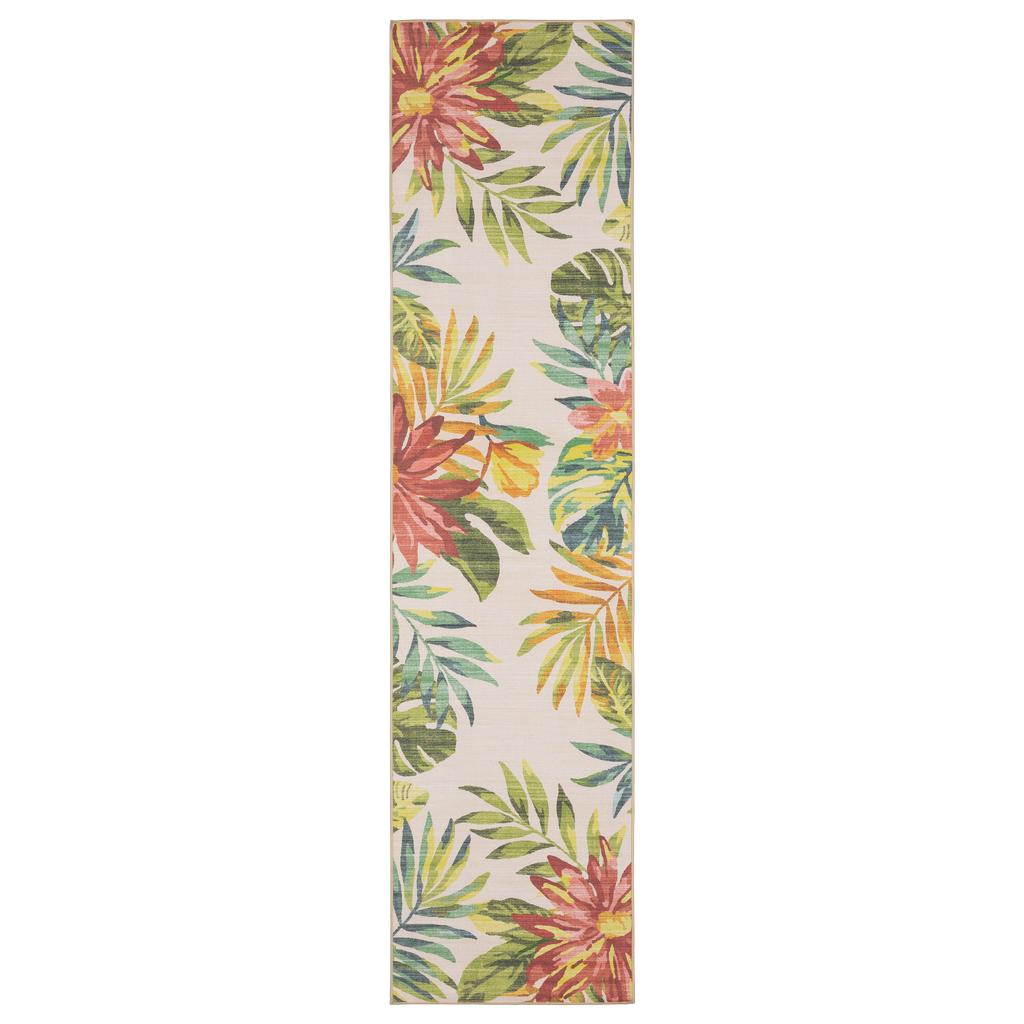 Oriental Weavers Fiji FIJ07 Beige Rectangle Indoor/Outdoor Runner Floral Pattern-