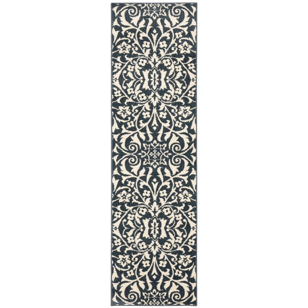 Oriental Weavers Fiona 5501B Blue Rectangle Indoor Runner - Stain Resistant Floral Rug